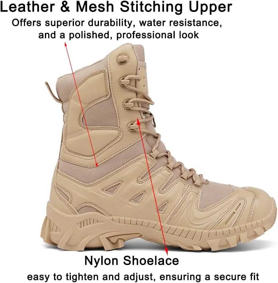 Men's Military Tactical Boots: Water-resistant Leather Military Boots for Outdoor & Work
