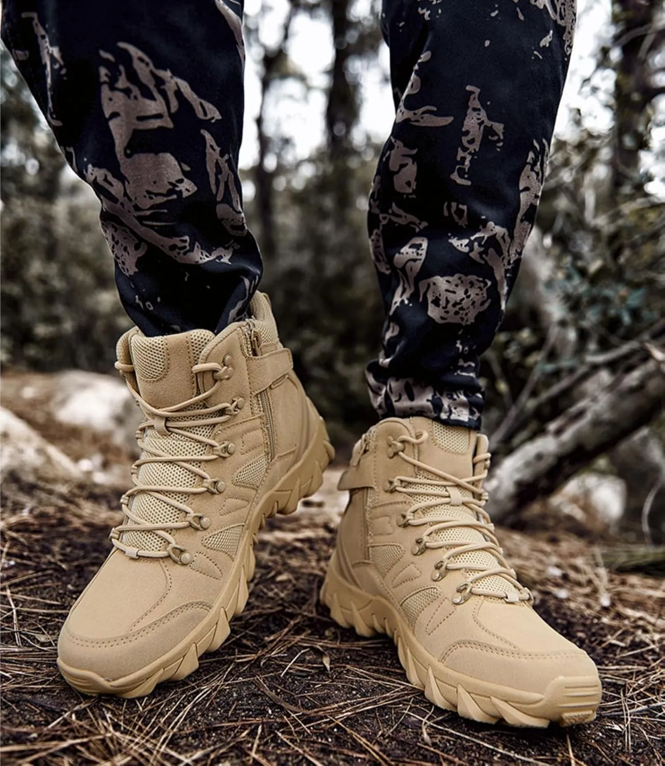 Men's Military Tactical Boots Waterproof Comfortable Round Toe Non-slip Wear-resistant Suede Hiking Boots Hunting Boots Trekking Outdoor Work Boots Lace-up Breathable Trekking Combat Boots For Men