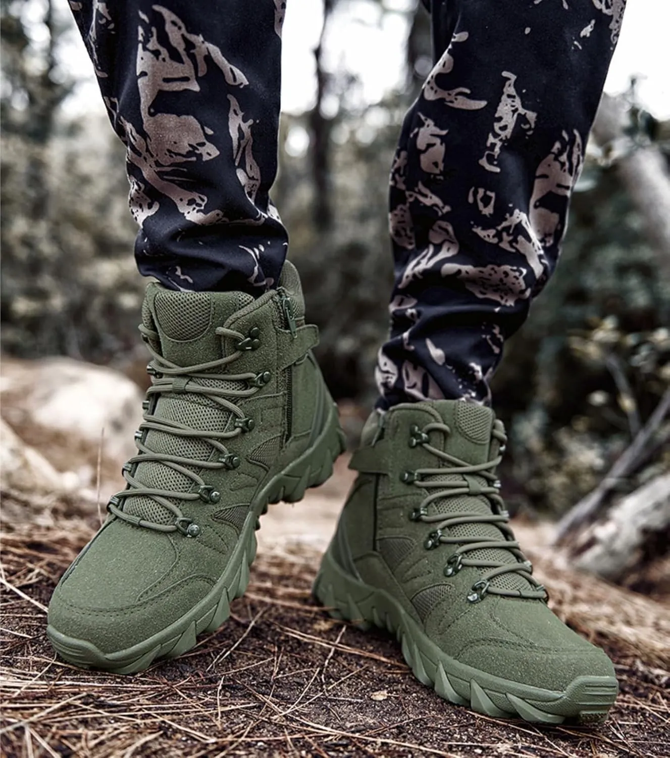Men's Military Tactical Boots Waterproof Comfortable Round Toe Non-slip Wear-resistant Suede Hiking Boots Hunting Boots Trekking Outdoor Work Boots Lace-up Breathable Trekking Combat Boots For Men