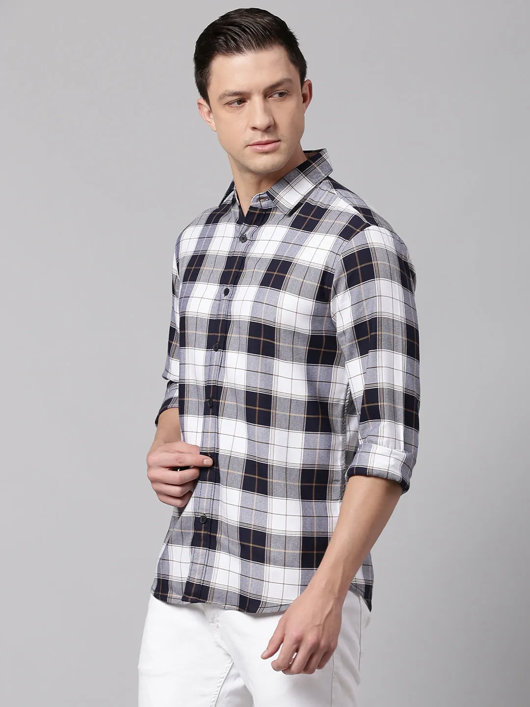 Men's Navy Slim Fit Polycotton Casual Shirt