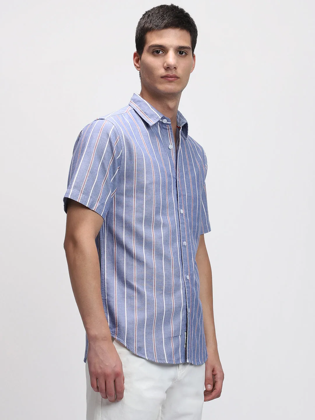 Men's Navy Spread Collar Casual Shirt