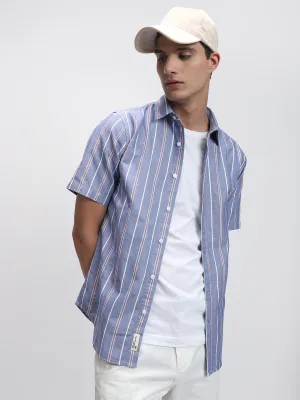 Men's Navy Spread Collar Casual Shirt