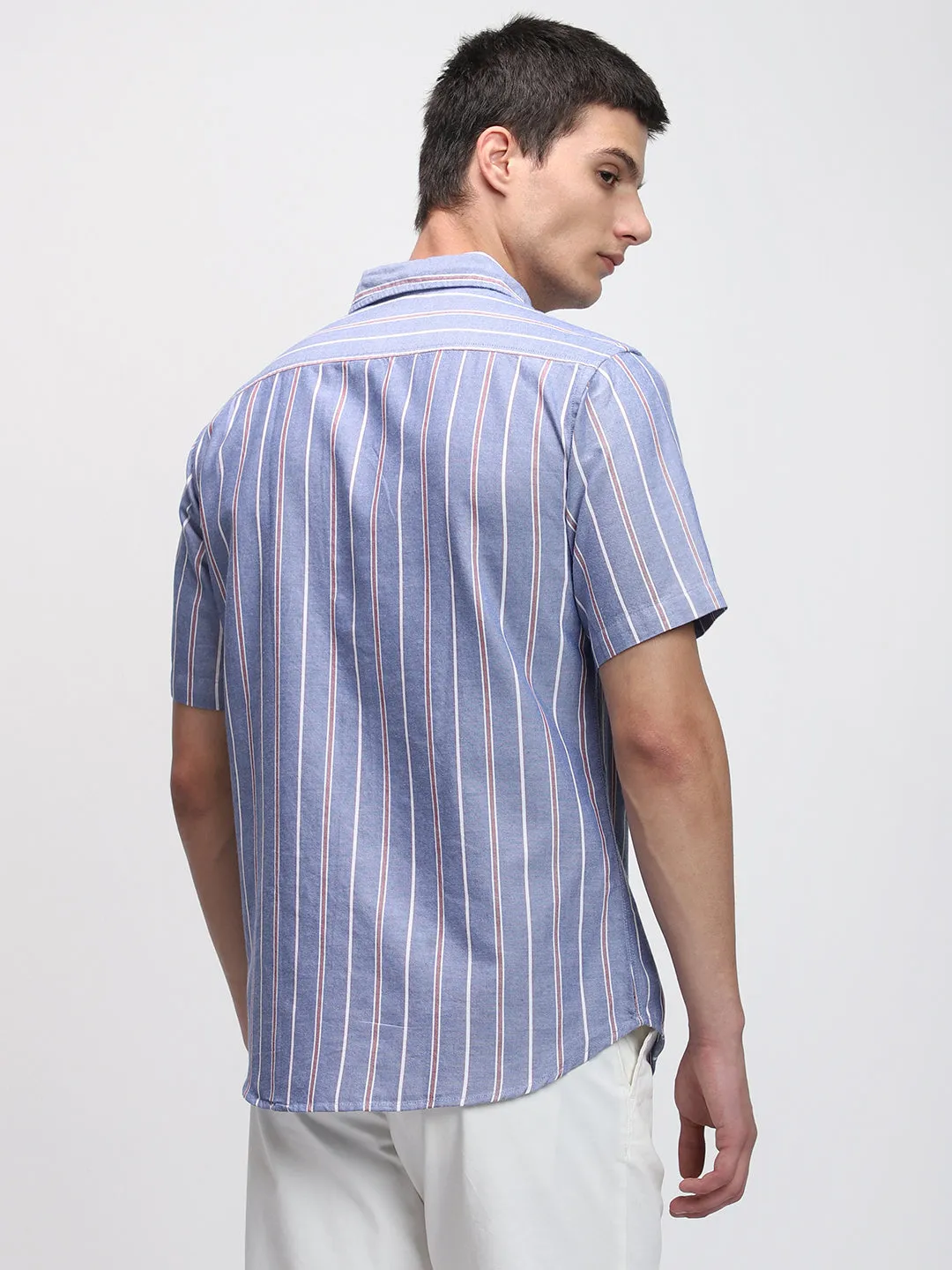 Men's Navy Spread Collar Casual Shirt