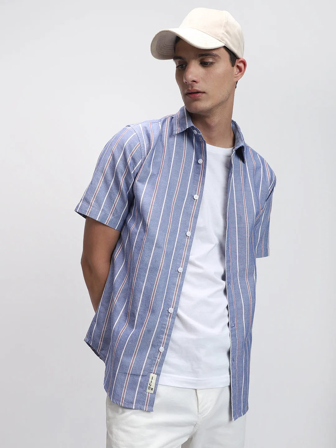 Men's Navy Spread Collar Casual Shirt