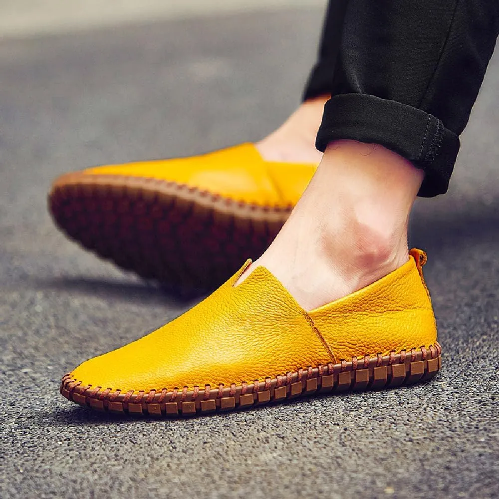 Mens Non-Slip Loafers Leather Fashion Casual Shoes Outdoor Comfortable Walking Shoes Lightweight Oxfords