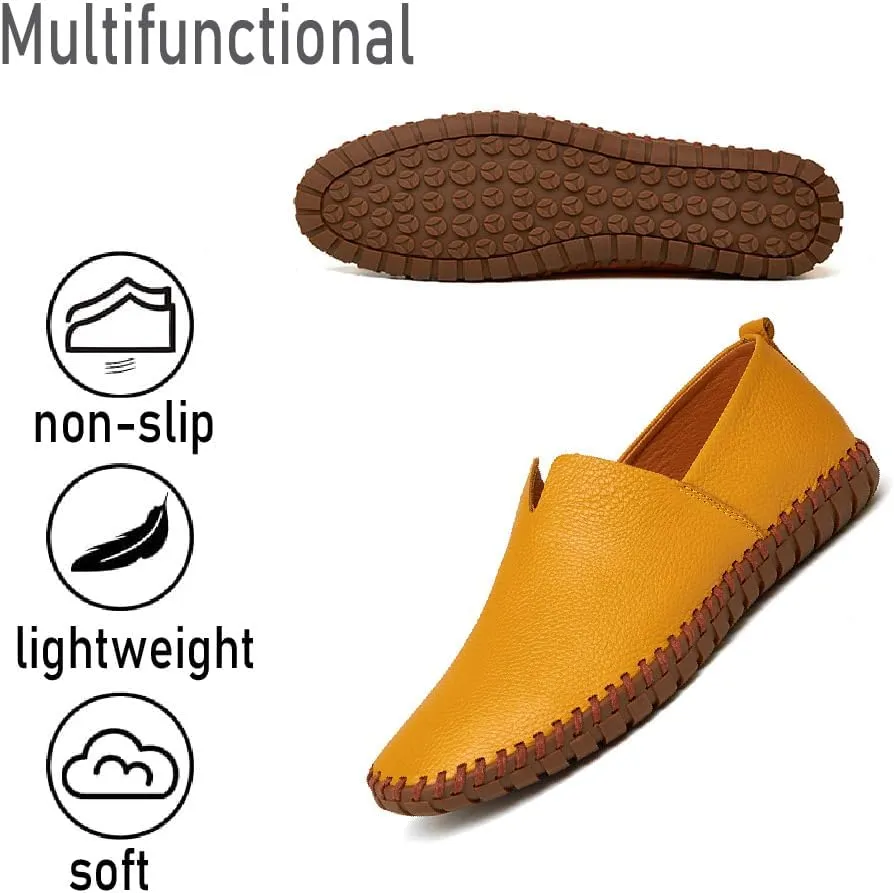 Mens Non-Slip Loafers Leather Fashion Casual Shoes Outdoor Comfortable Walking Shoes Lightweight Oxfords