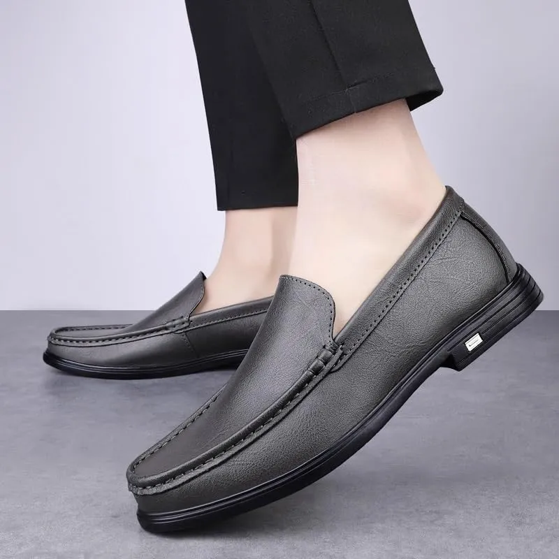 Mens Party Loafers Shoes Vegan Leather Evening Solid Color Round Toe Anti-Slip Shoe for Office Party Wedding Slip-on