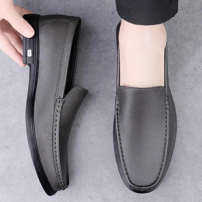 Mens Party Loafers Shoes Vegan Leather Evening Solid Color Round Toe Anti-Slip Shoe for Office Party Wedding Slip-on