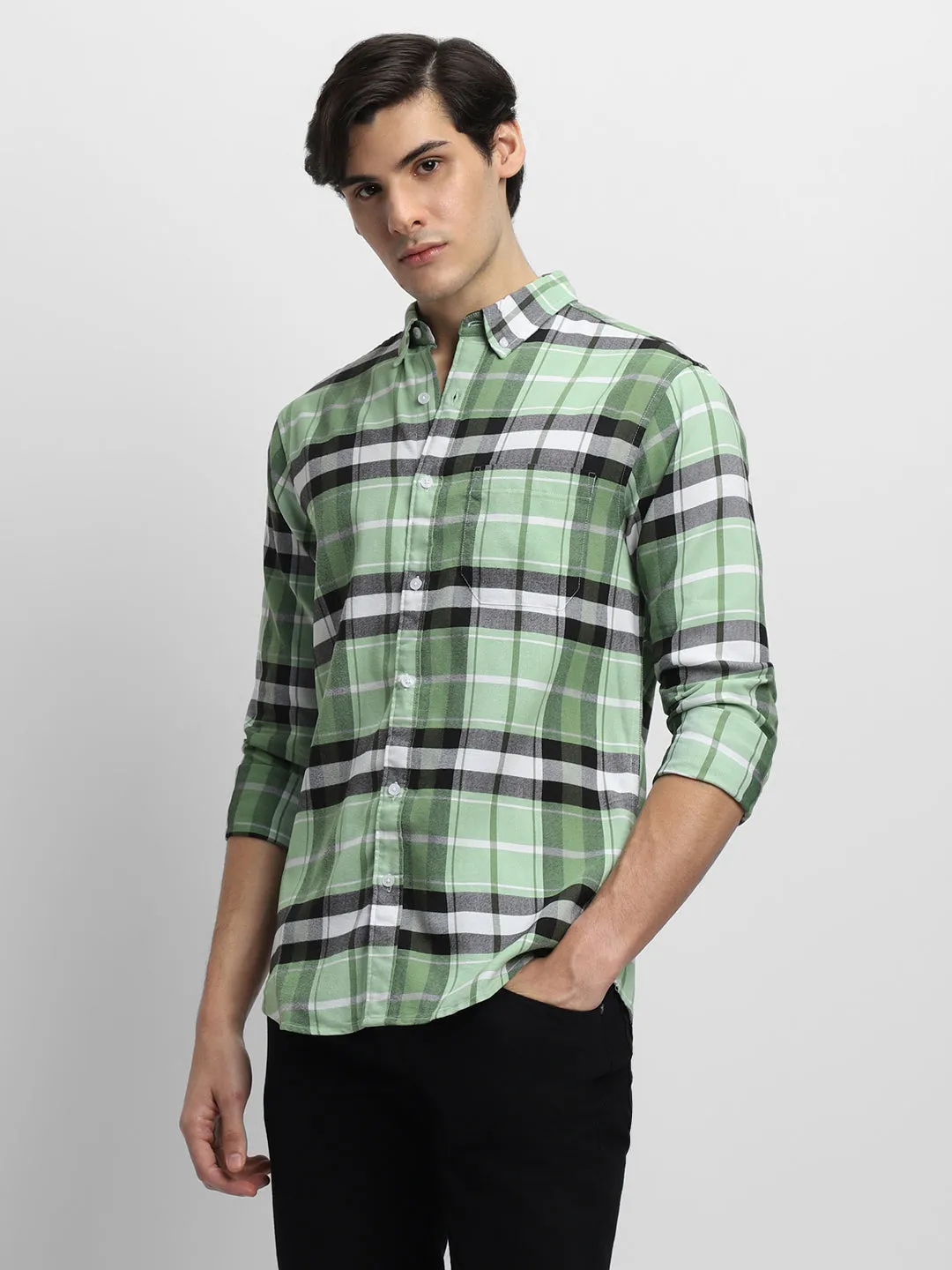 Men's Regular Fit Tartan Checked Pure Cotton Casual Shirt