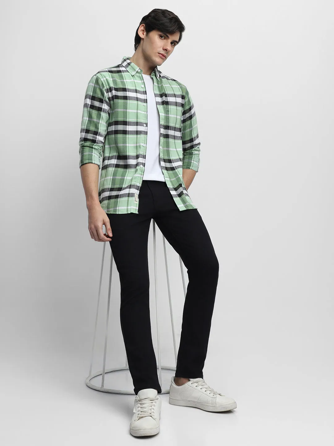 Men's Regular Fit Tartan Checked Pure Cotton Casual Shirt