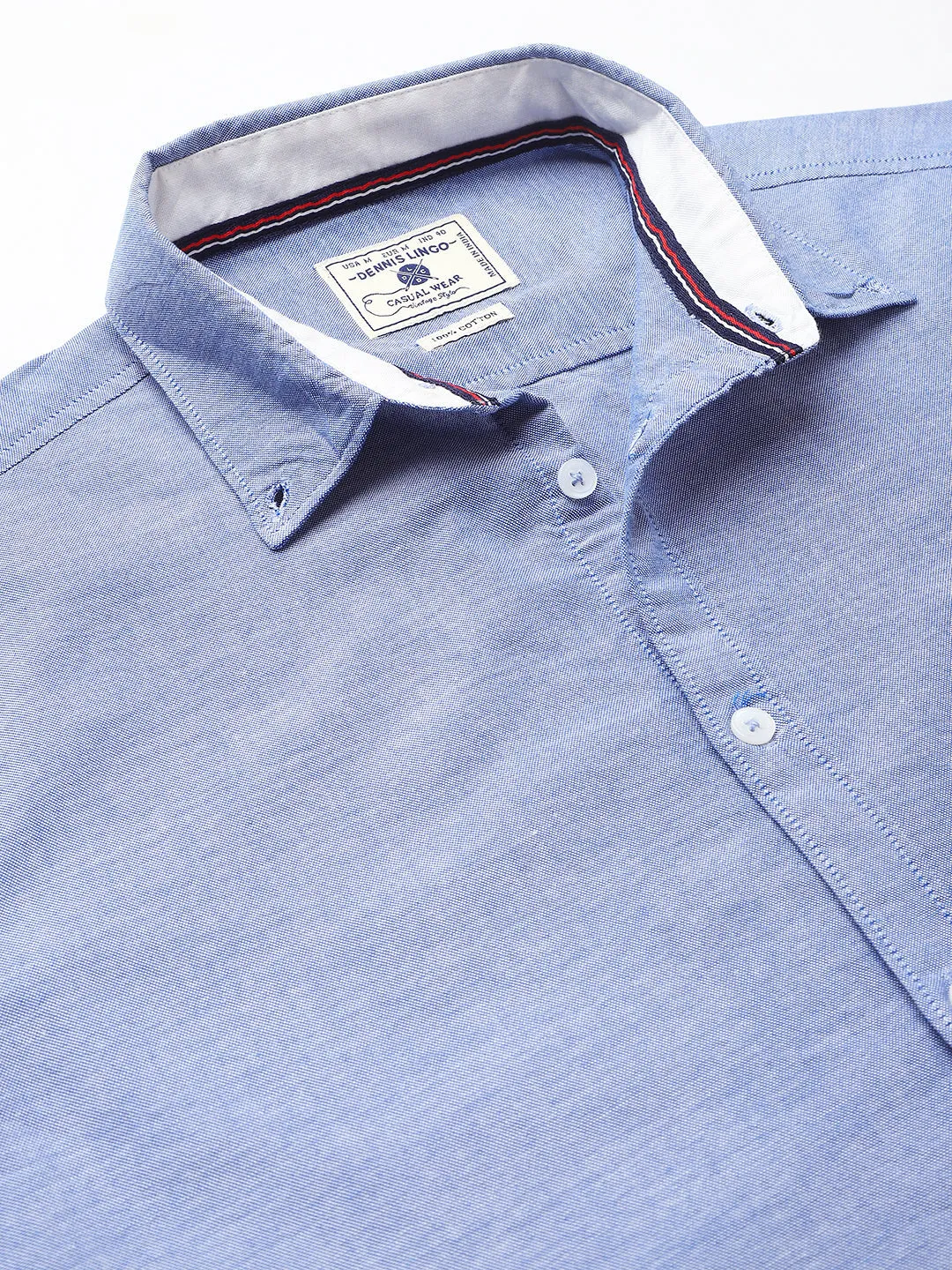Men's Solid Blue Slim Fit Cotton Casual Shirt