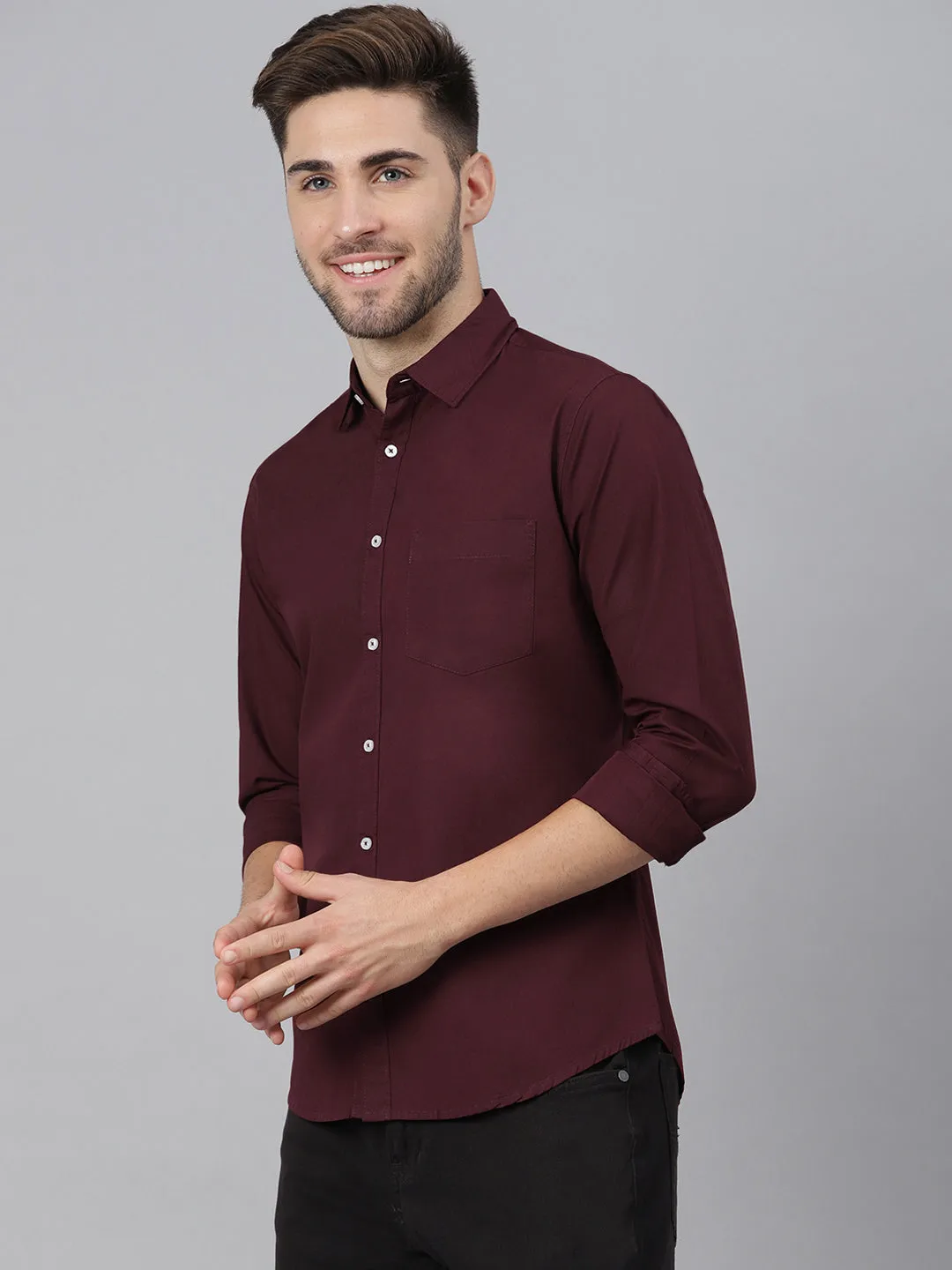 Men's Solid Burgundy Casual Shirt