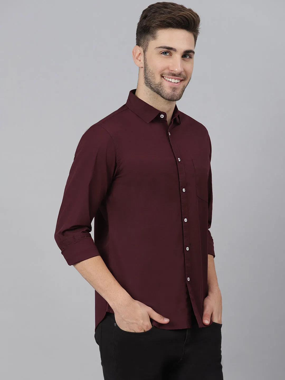 Men's Solid Burgundy Casual Shirt