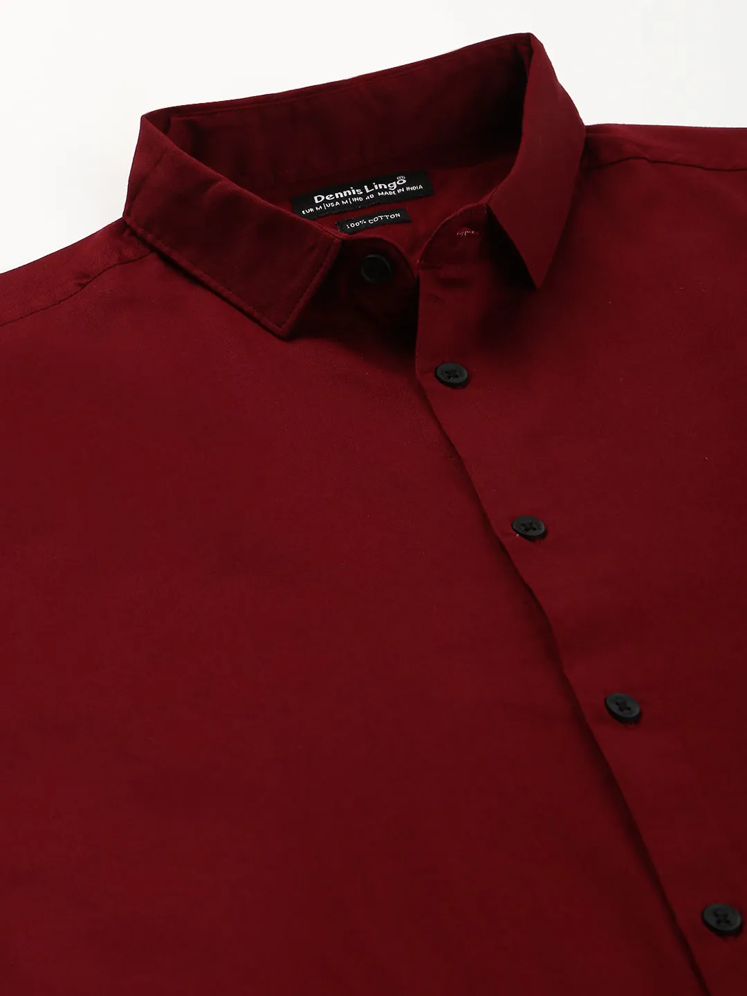 Men's Solid Dark Red Slim Fit Casual Shirt With Spread Collar