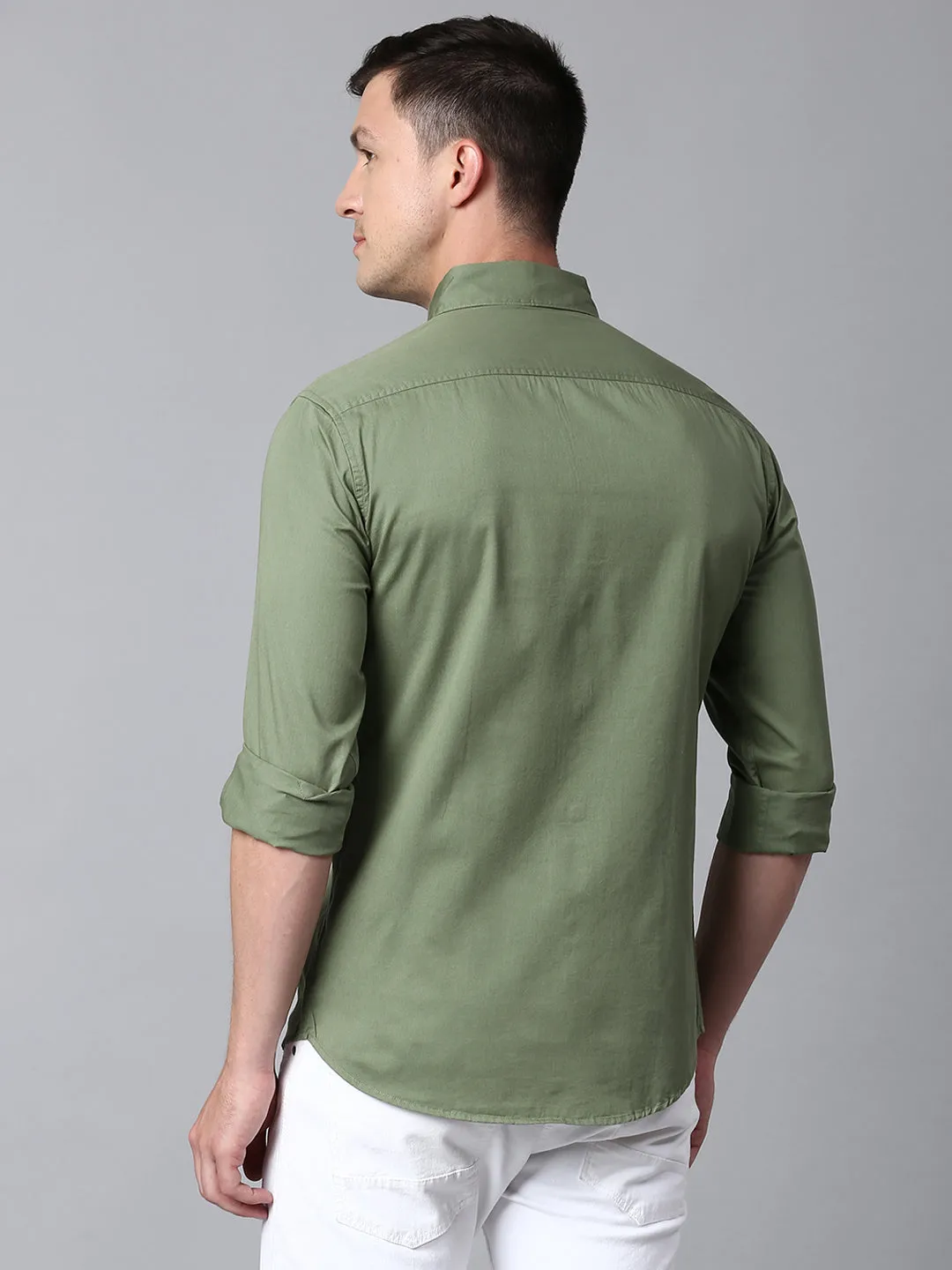 Men's Solid Dusty Green Slim Fit Casual Shirt With Button Down
