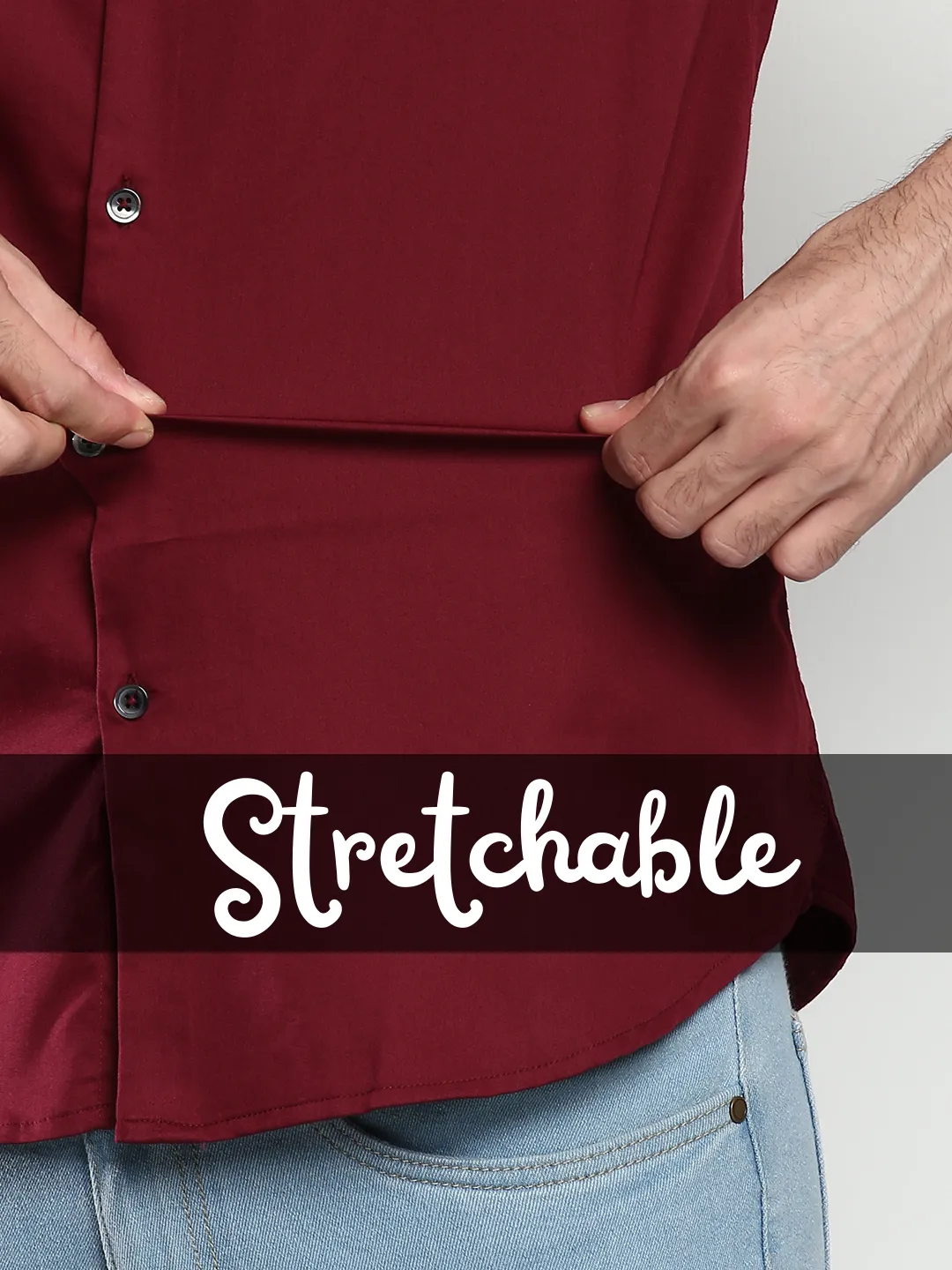 Men's Solid Slim Fit Satin Lycra Casual Shirt With Concealed Button Down & Full Sleeves