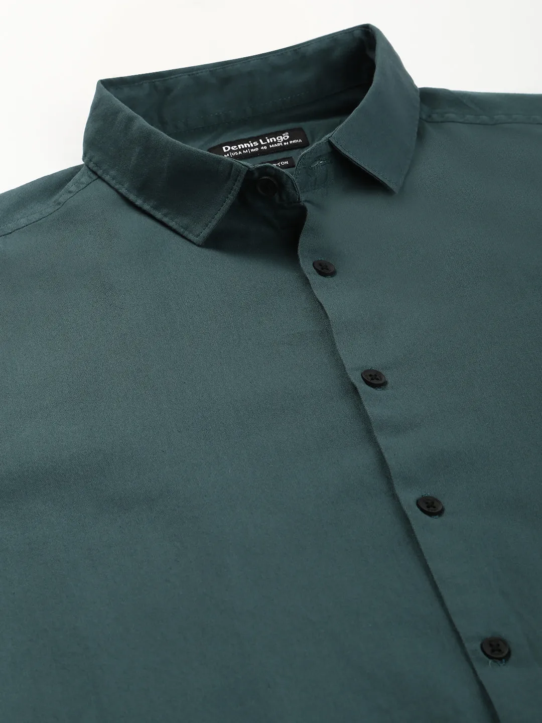 Men's Solid Teal Green Slim Fit Casual Shirt With Spread Collar