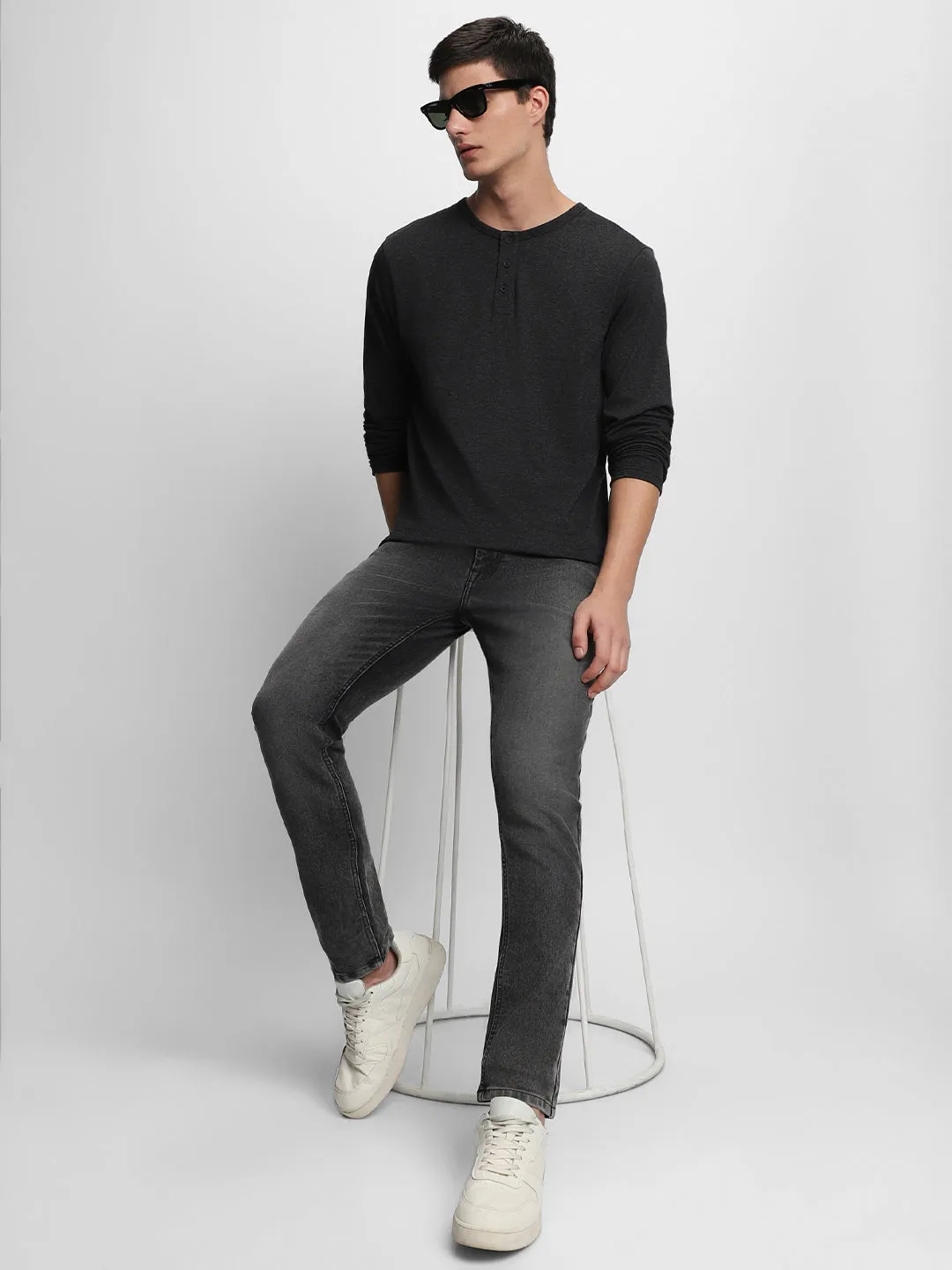 Men's Spread Collar Regular Fit Colorblock Teal T-shirt