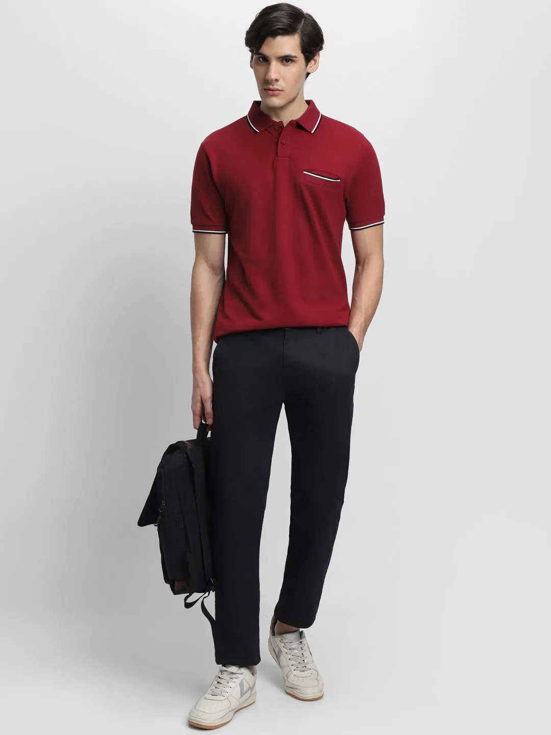 Men's Spread Collar Regular Fit Solid Maroon T-shirt