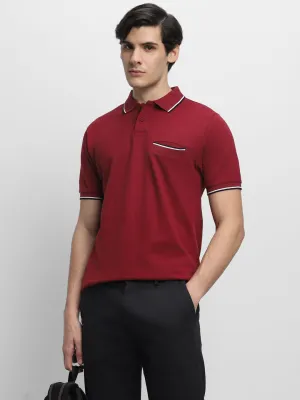 Men's Spread Collar Regular Fit Solid Maroon T-shirt