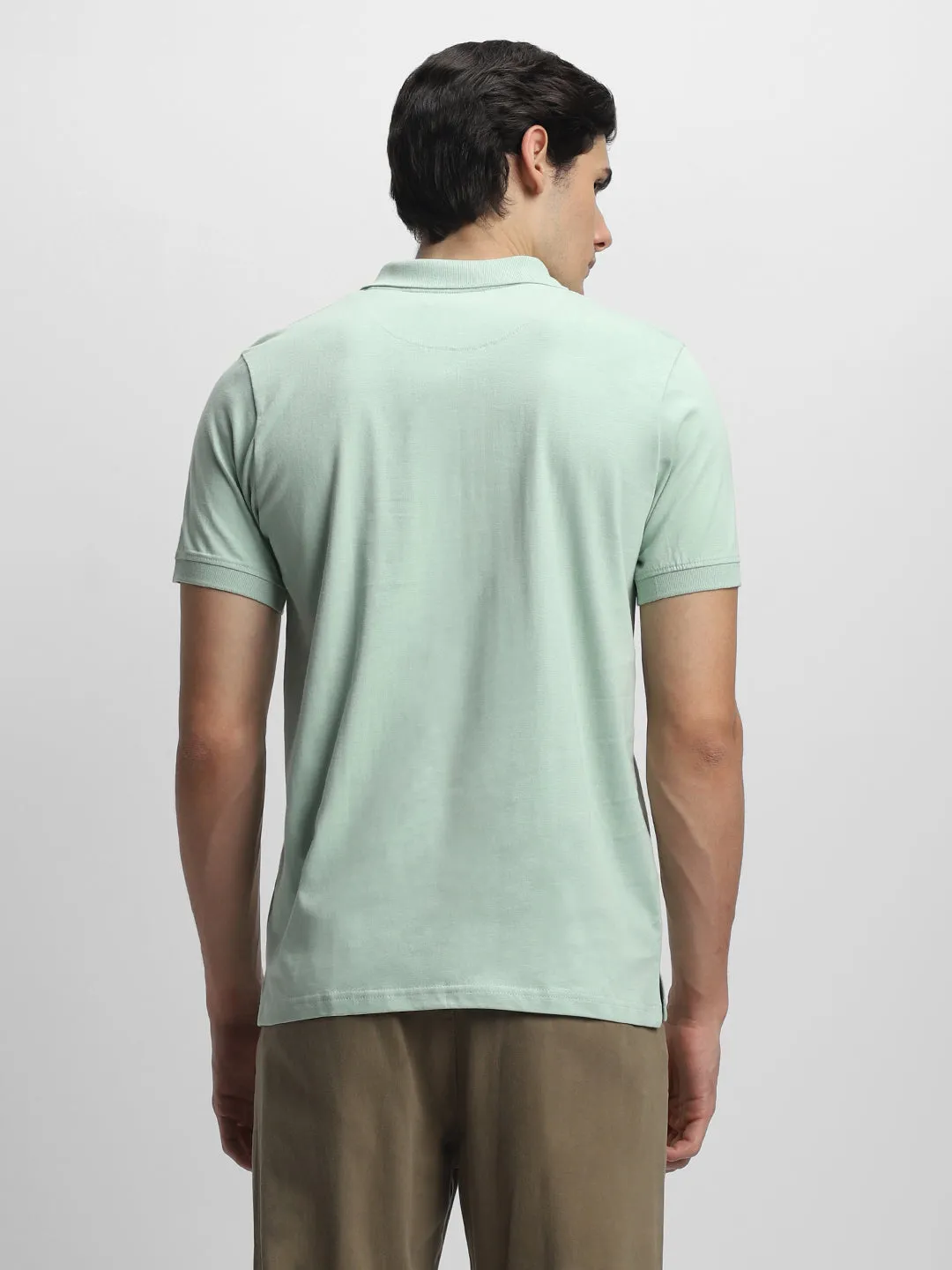 Men's Spread Collar Regular Fit Stripes Green T-shirt