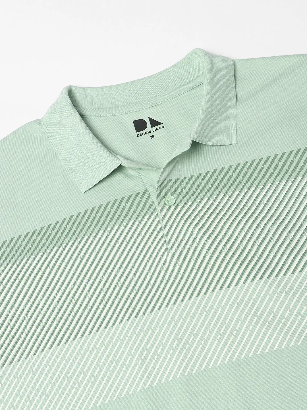 Men's Spread Collar Regular Fit Stripes Green T-shirt