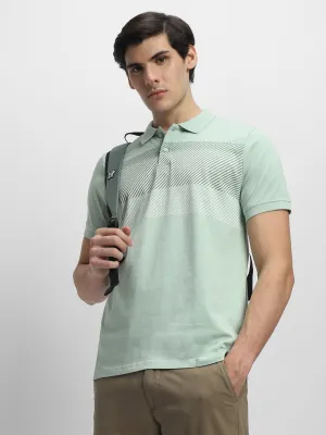 Men's Spread Collar Regular Fit Stripes Green T-shirt