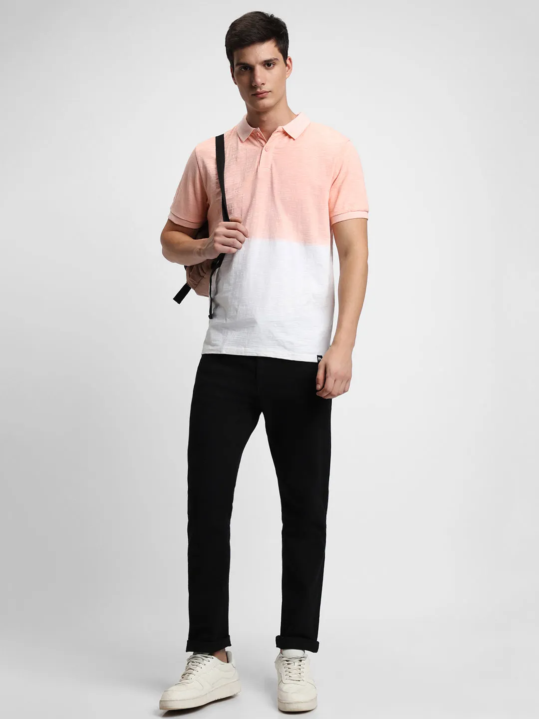 Men's Spread Collar Slim Fit Ombre Pink Polo T-Shirt