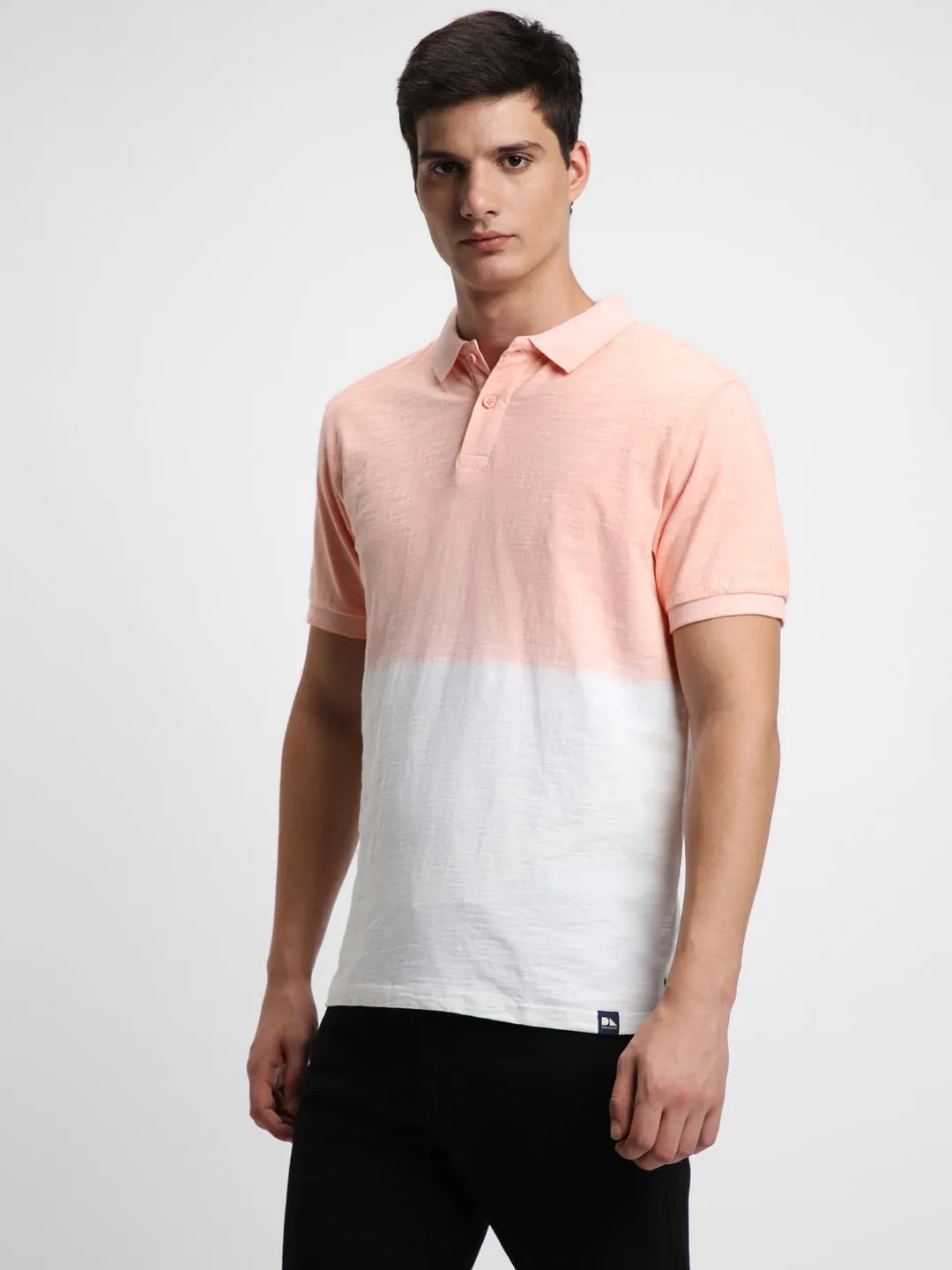 Men's Spread Collar Slim Fit Ombre Pink Polo T-Shirt
