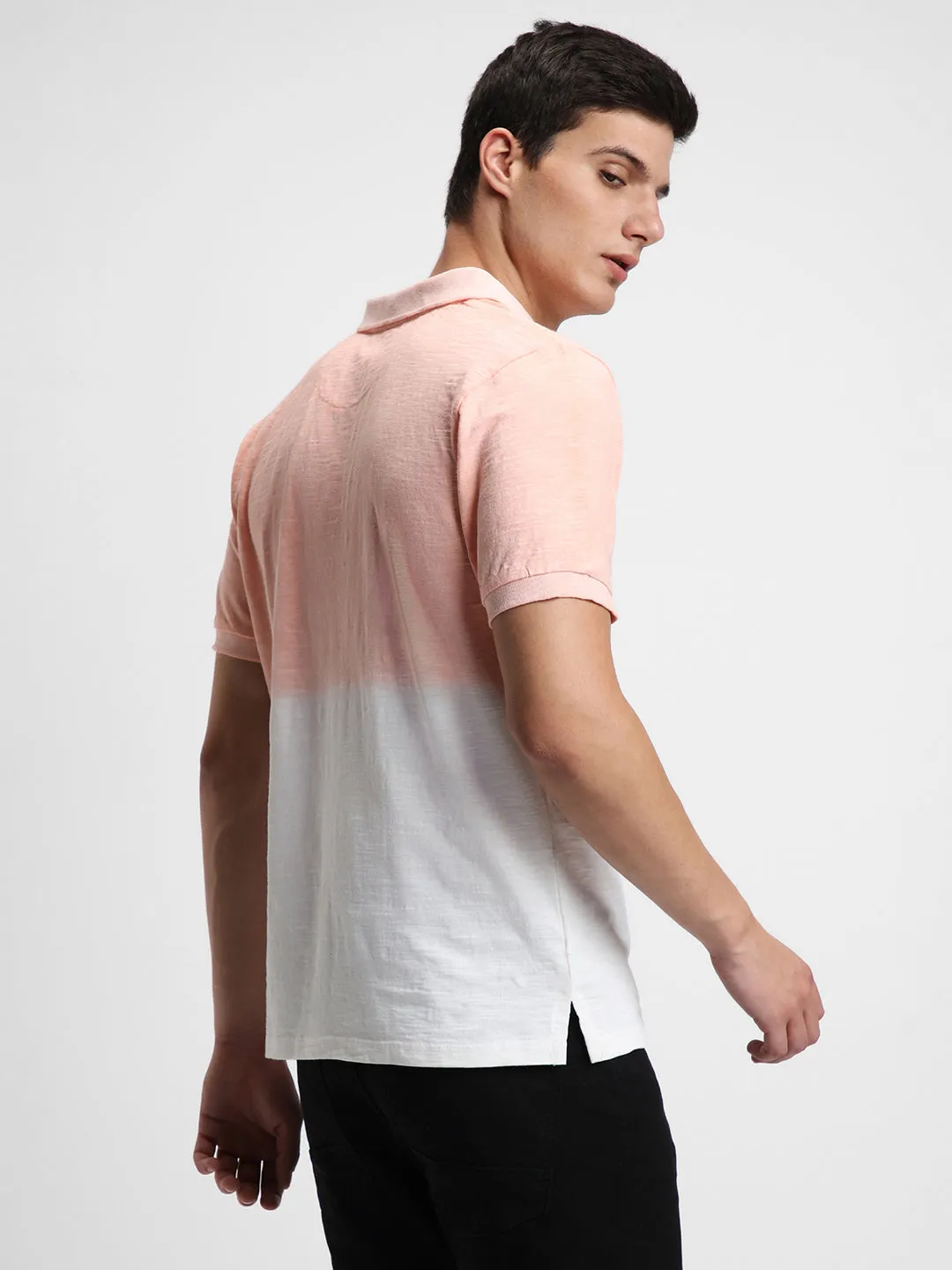 Men's Spread Collar Slim Fit Ombre Pink Polo T-Shirt