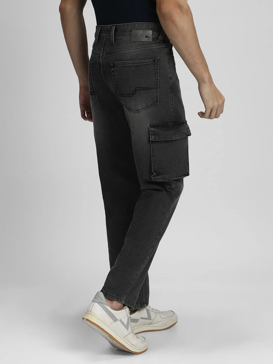 Men's Straight Cargo Fit Washed Grey Stretchable Jeans