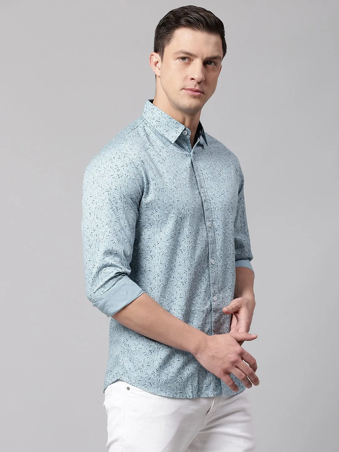 Men's Teal Slim Fit Printed Casual Shirt