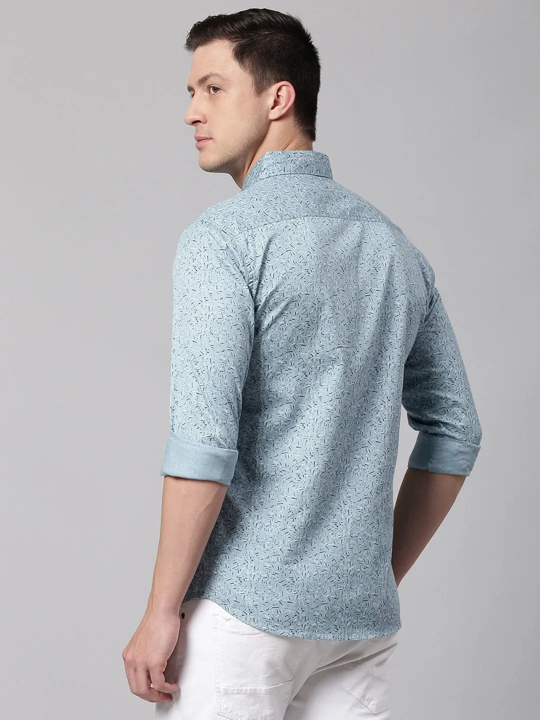 Men's Teal Slim Fit Printed Casual Shirt
