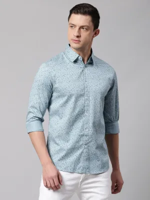 Men's Teal Slim Fit Printed Casual Shirt