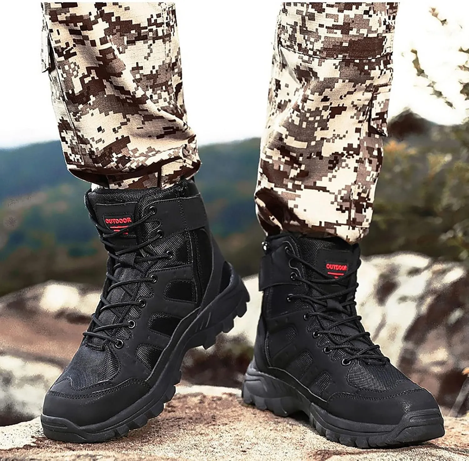 Men's Ultralight Tactical Combat Boots, Outdoor Comfort Breathable and Wear-resistant Lace Up Zipper Military Shoes, for Hiking Waterproof Men's Desert Shoes