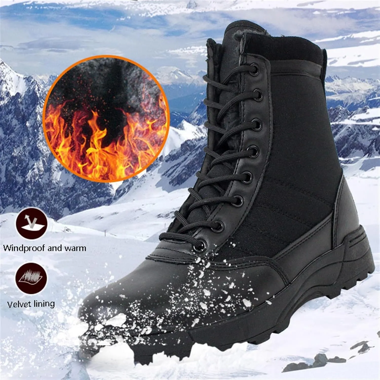 Mens Waterproof Winter Boots, Men's High Top Side Zipper Waterproof Warm Fur Lined Snow Boots, Durable Anti Slip Combat Work Shoes, for Camping, Hiking, Work, Climbing