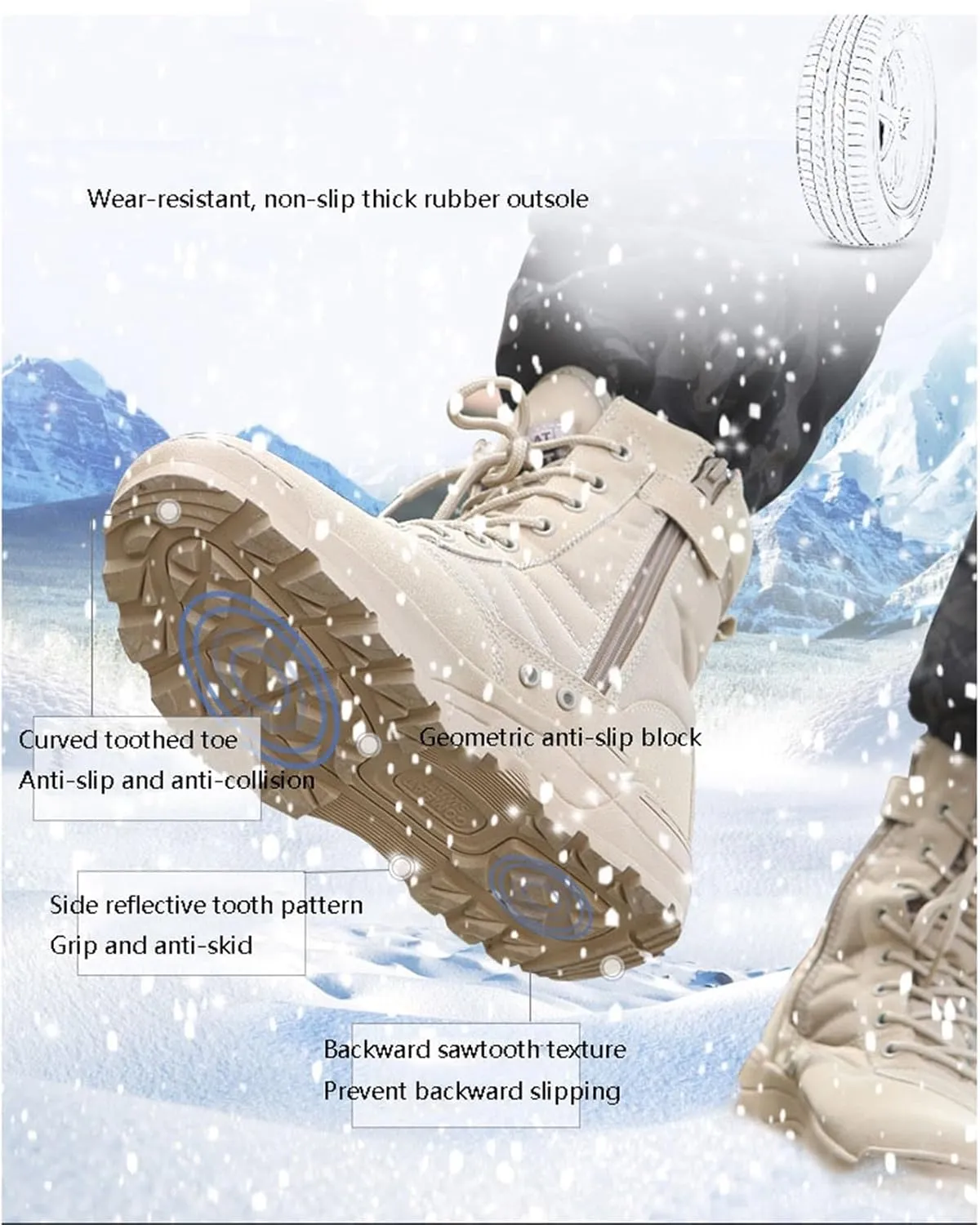 Mens Waterproof Winter Boots, Men's High Top Side Zipper Waterproof Warm Fur Lined Snow Boots, Durable Anti Slip Combat Work Shoes, for Camping, Hiking, Work, Climbing
