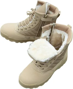 Mens Waterproof Winter Boots, Men's High Top Side Zipper Waterproof Warm Fur Lined Snow Boots, Durable Anti Slip Combat Work Shoes, for Camping, Hiking, Work, Climbing