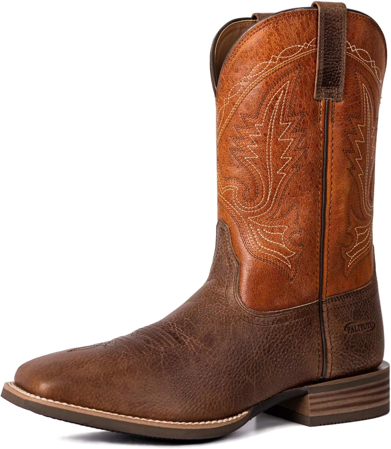 Men??s Western Cowboy Boots, Fashionable Embroidered Full Grain Leather, Square Toe Pull-On, 4-Layer Composite Sole, Slip-Resistant Work & Riding Boots