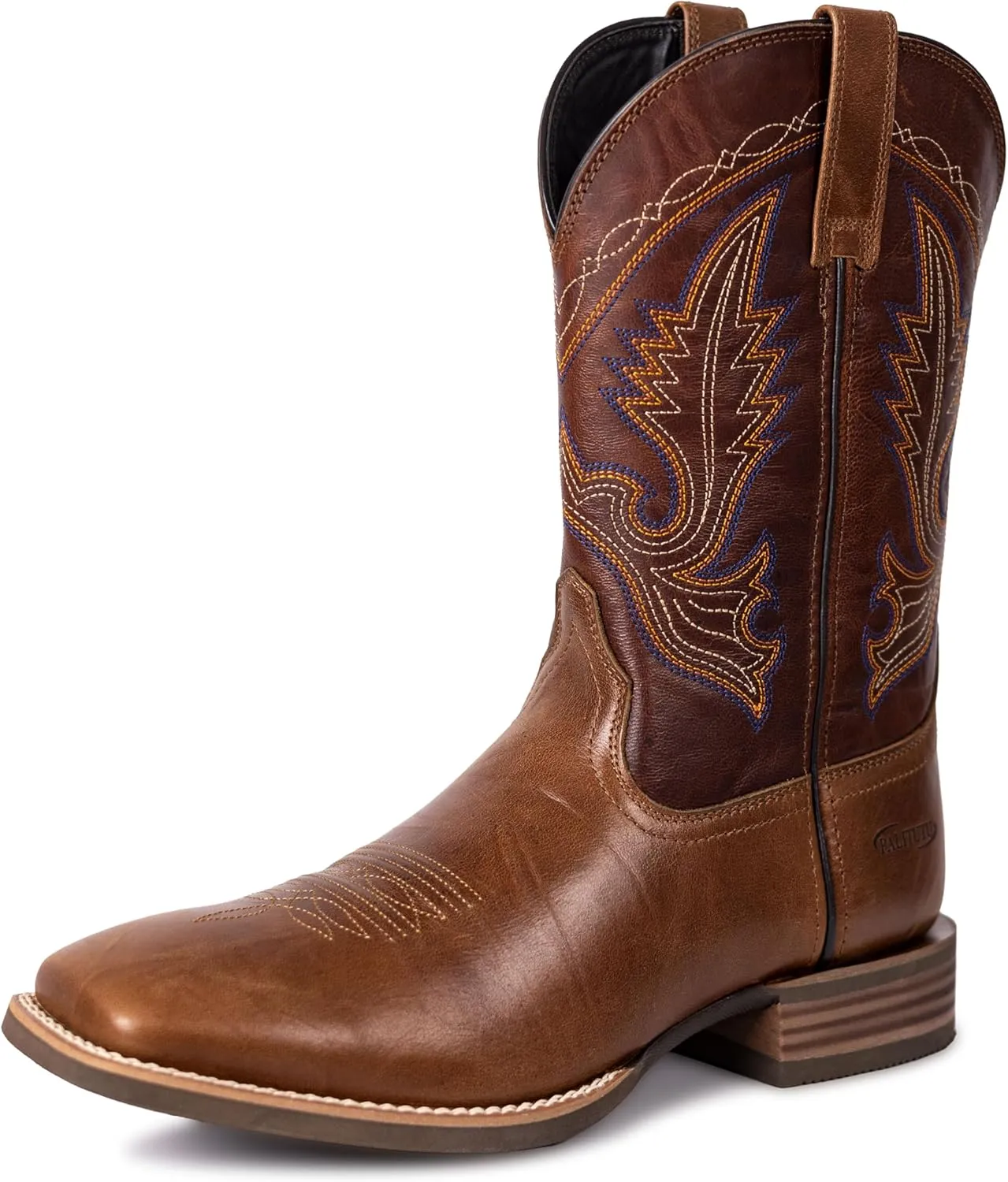 Men??s Western Cowboy Boots, Fashionable Embroidered Full Grain Leather, Square Toe Pull-On, 4-Layer Composite Sole, Slip-Resistant Work & Riding Boots