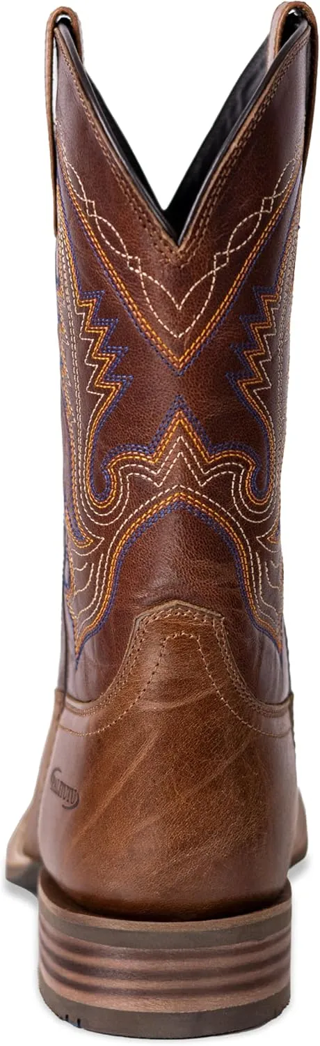 Men??s Western Cowboy Boots, Fashionable Embroidered Full Grain Leather, Square Toe Pull-On, 4-Layer Composite Sole, Slip-Resistant Work & Riding Boots