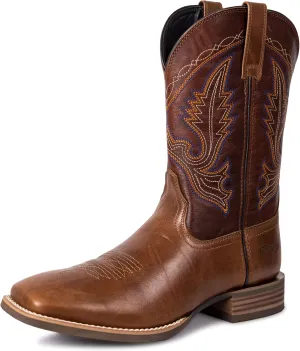Men??s Western Cowboy Boots, Fashionable Embroidered Full Grain Leather, Square Toe Pull-On, 4-Layer Composite Sole, Slip-Resistant Work & Riding Boots