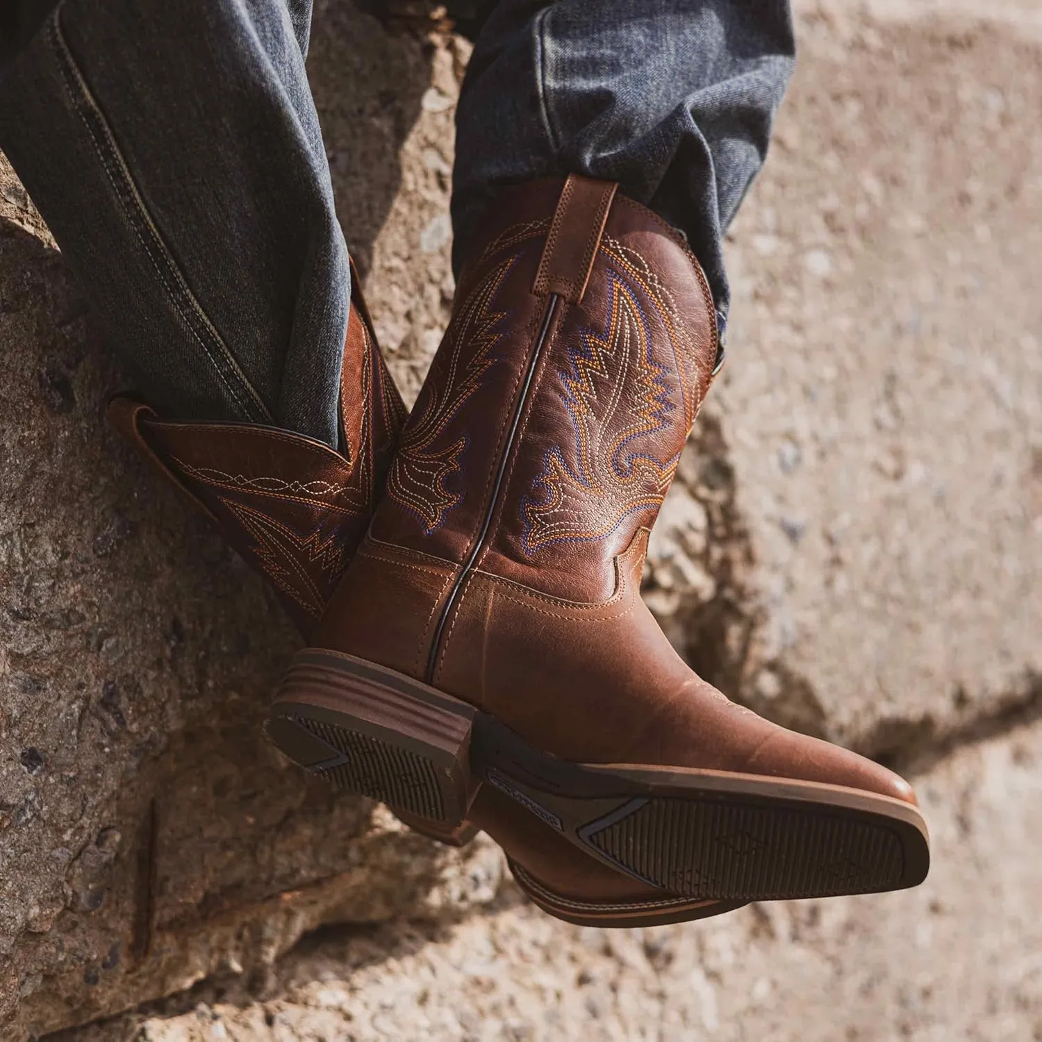 Men??s Western Cowboy Boots, Fashionable Embroidered Full Grain Leather, Square Toe Pull-On, 4-Layer Composite Sole, Slip-Resistant Work & Riding Boots