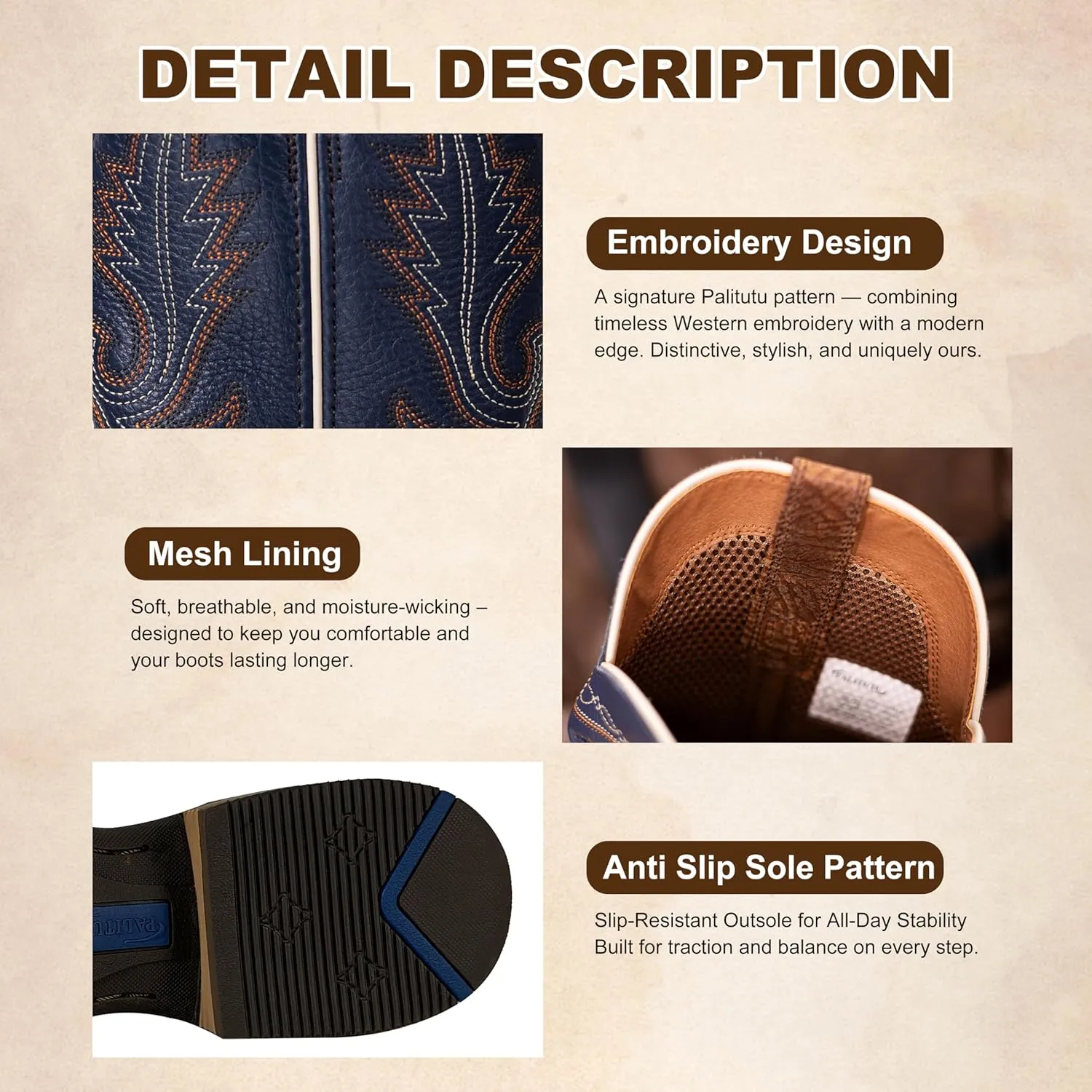 Men??s Western Cowboy Boots, Fashionable Embroidered Full Grain Leather, Square Toe Pull-On, 4-Layer Composite Sole, Slip-Resistant Work & Riding Boots
