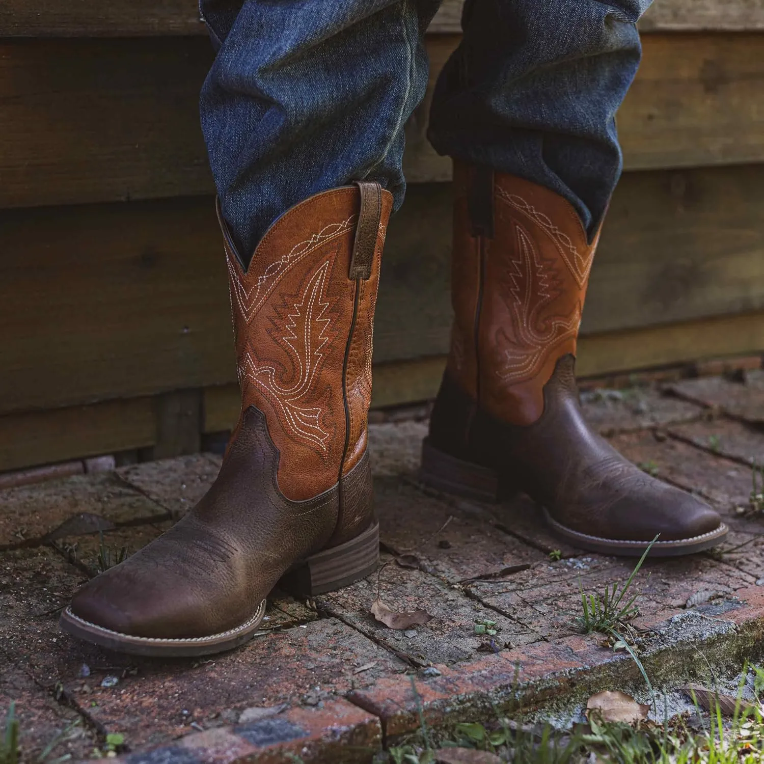 Men??s Western Cowboy Boots, Fashionable Embroidered Full Grain Leather, Square Toe Pull-On, 4-Layer Composite Sole, Slip-Resistant Work & Riding Boots