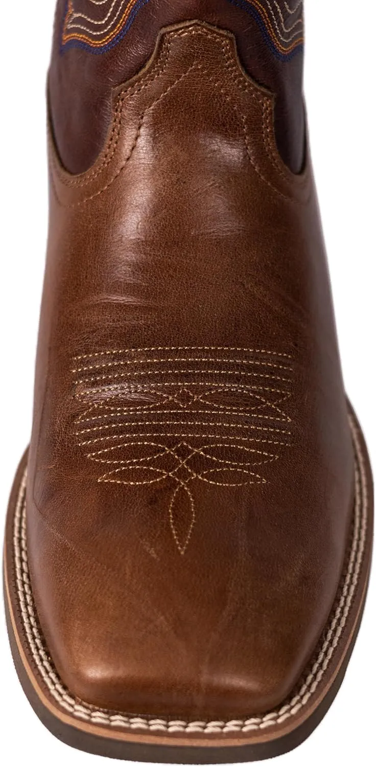 Men??s Western Cowboy Boots, Fashionable Embroidered Full Grain Leather, Square Toe Pull-On, 4-Layer Composite Sole, Slip-Resistant Work & Riding Boots