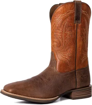 Men??s Western Cowboy Boots, Fashionable Embroidered Full Grain Leather, Square Toe Pull-On, 4-Layer Composite Sole, Slip-Resistant Work & Riding Boots