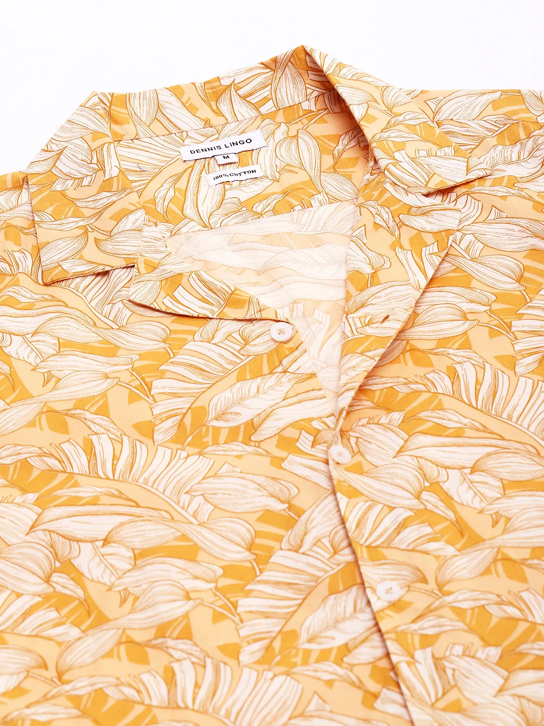 Men's Yellow Leaf Print Slim Fit Casual Shirt