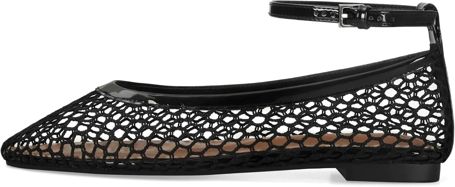 Mesh Ballet Flats for Women Round Toe Buckle Strap Fishnet Mary Jane Flats Comfy Casual Office Womens Summer Flats Shoes