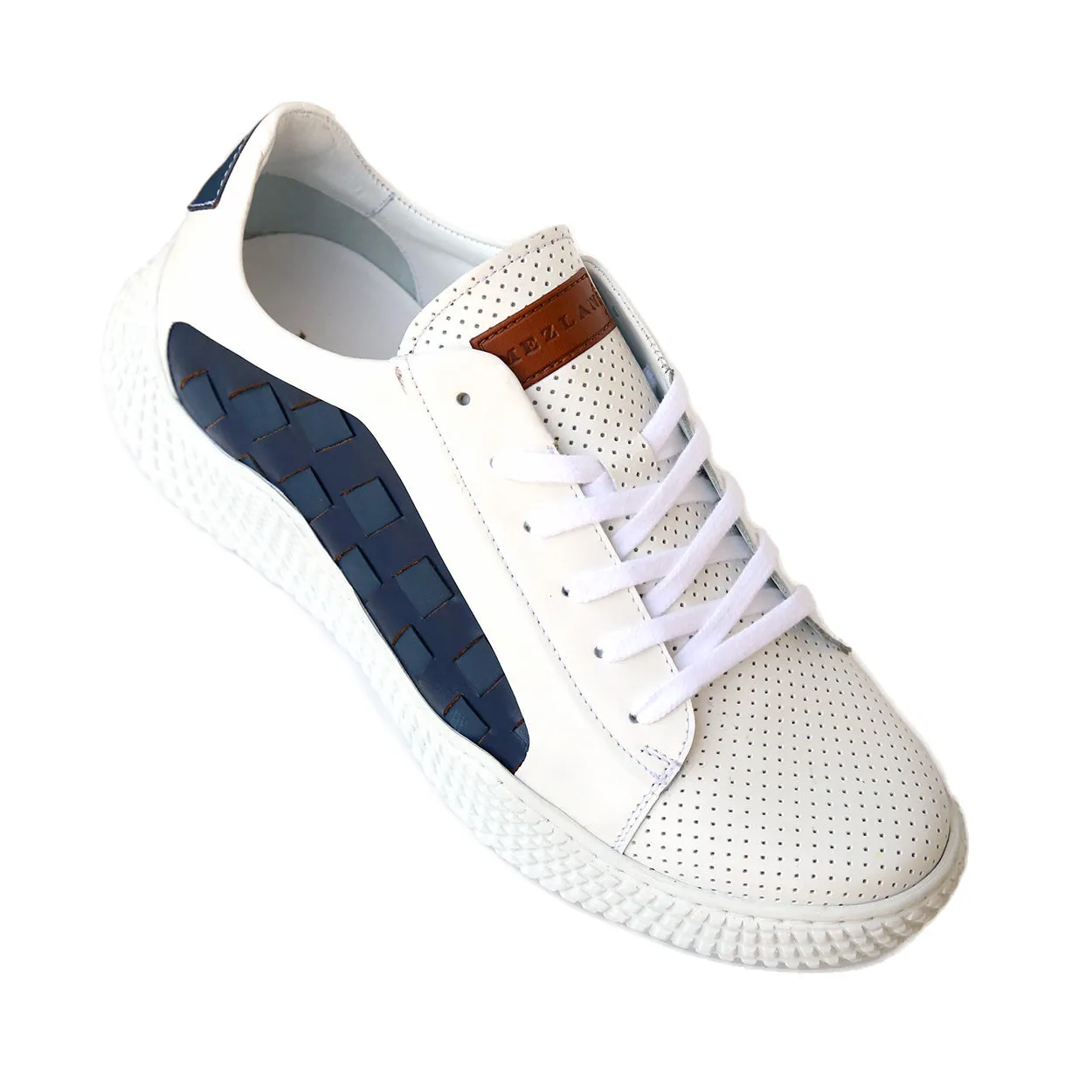 Mezlan 20605 Men's Shoes White, Navy & Electric Blue Calf-Skin Leather Casual Sneakers (MZS3632)